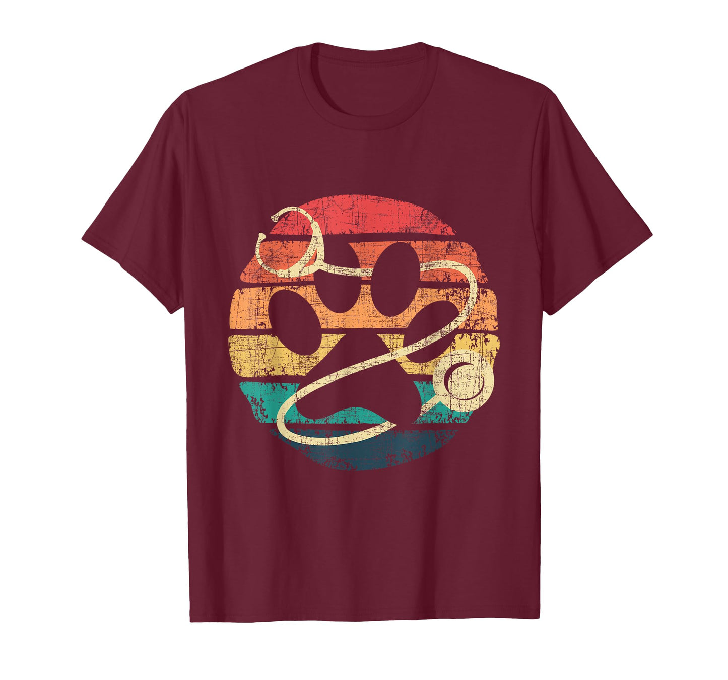 Retro Stethoscope - Dog Paw Print Veterinarian Veterinary Men Women T-Shirt