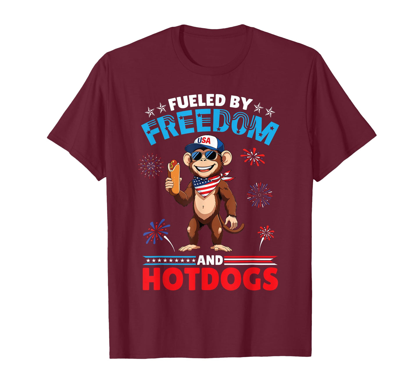 Monkey American Fueled by Freedom And Hotdogs 4th Of July T-Shirt