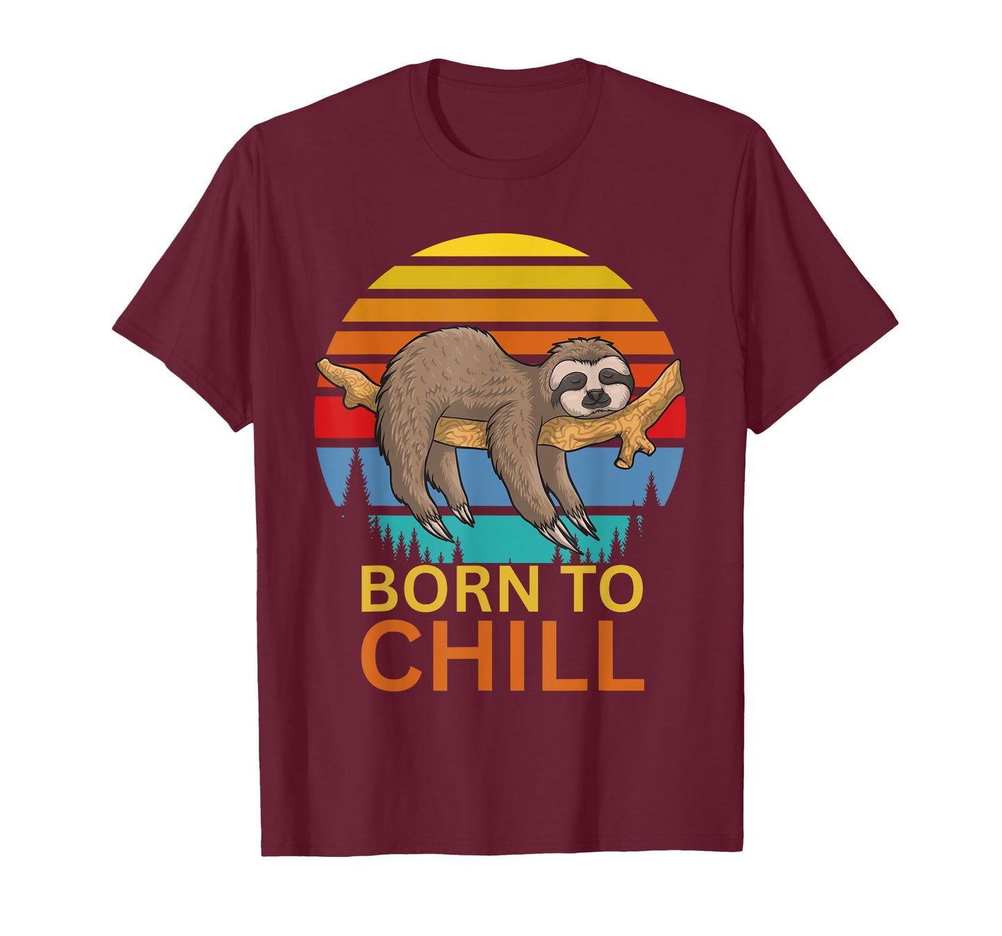 Born to Chill Sloth Retro Sunset T-Shirt – Funny Lazy Animal T-Shirt