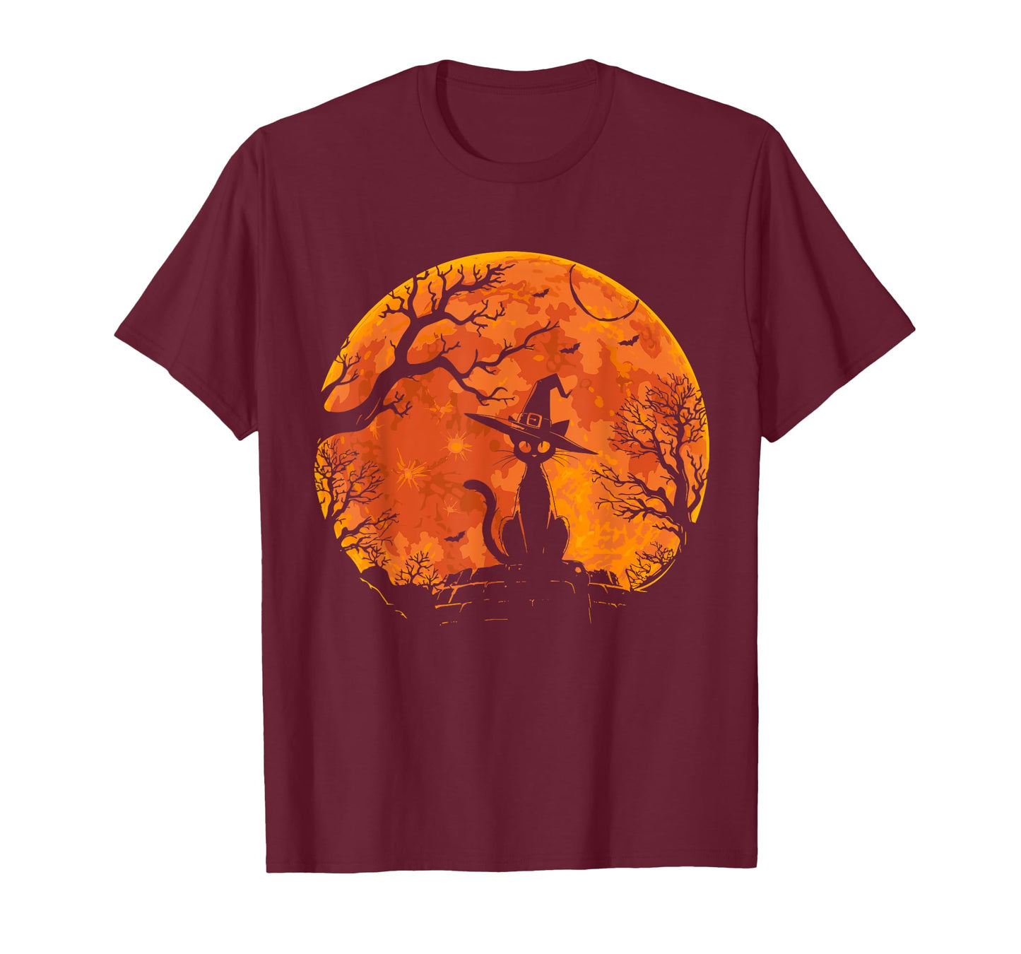 Vintage Scary Halloween Cat Costume Retro Cat Moon Men Women Kids T-Shirt