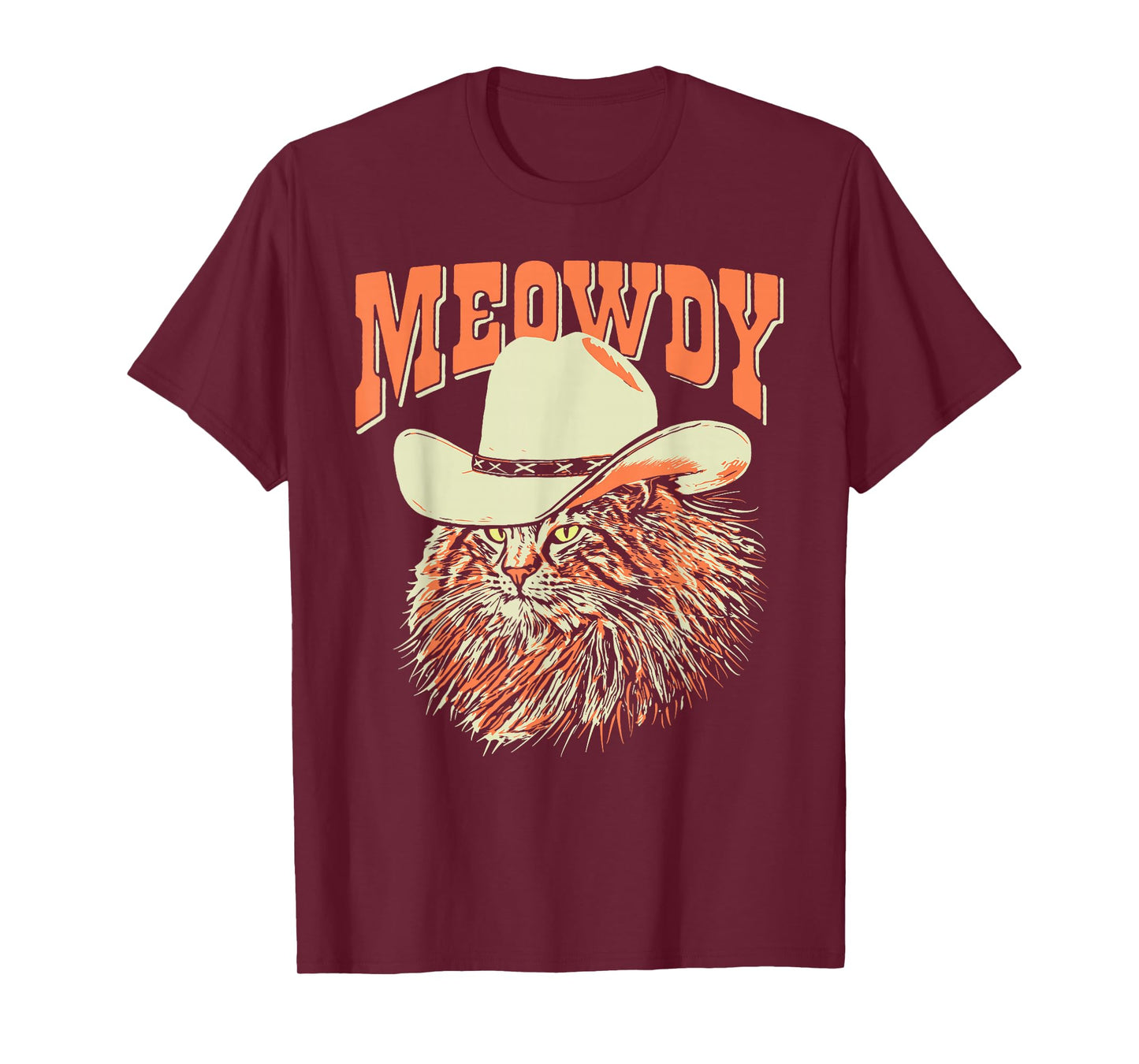 Southern Timbers Meowdy! Funny Country Music Cat Cowboy Hat Vintage Brown T-Shirt