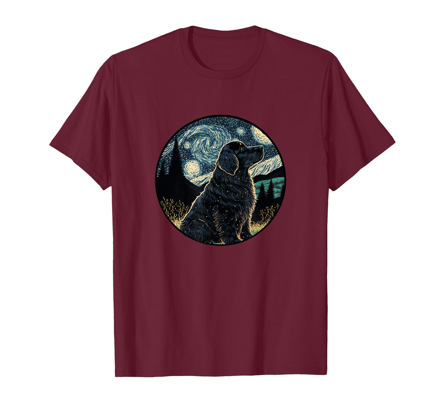 Black Golden Mountain Dog Starry Night Painting Dog Mom Dad T-Shirt for Men Women Kids