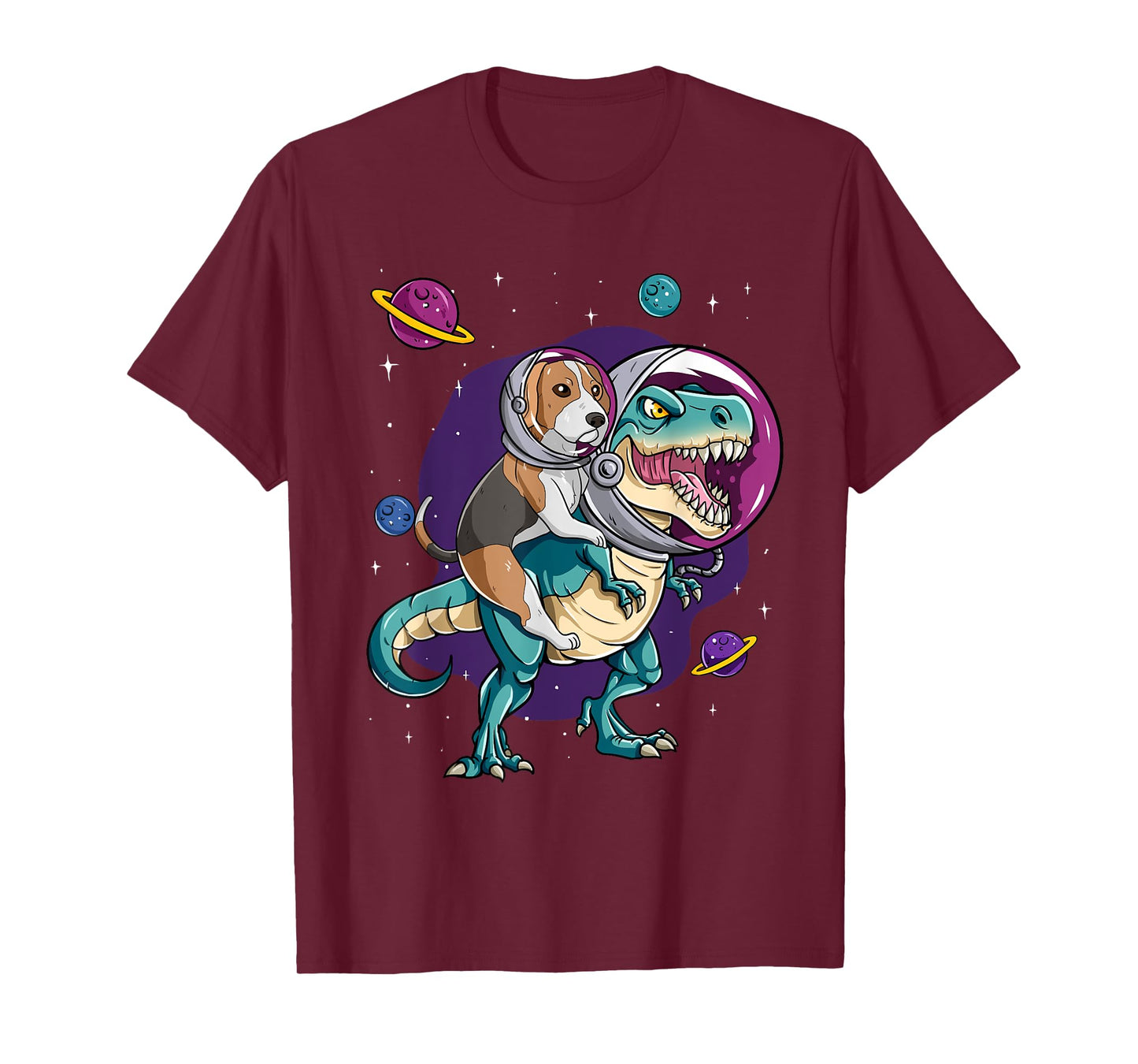 Dinosaur T Rex Space Planets Sparkles Beagle T-Shirt