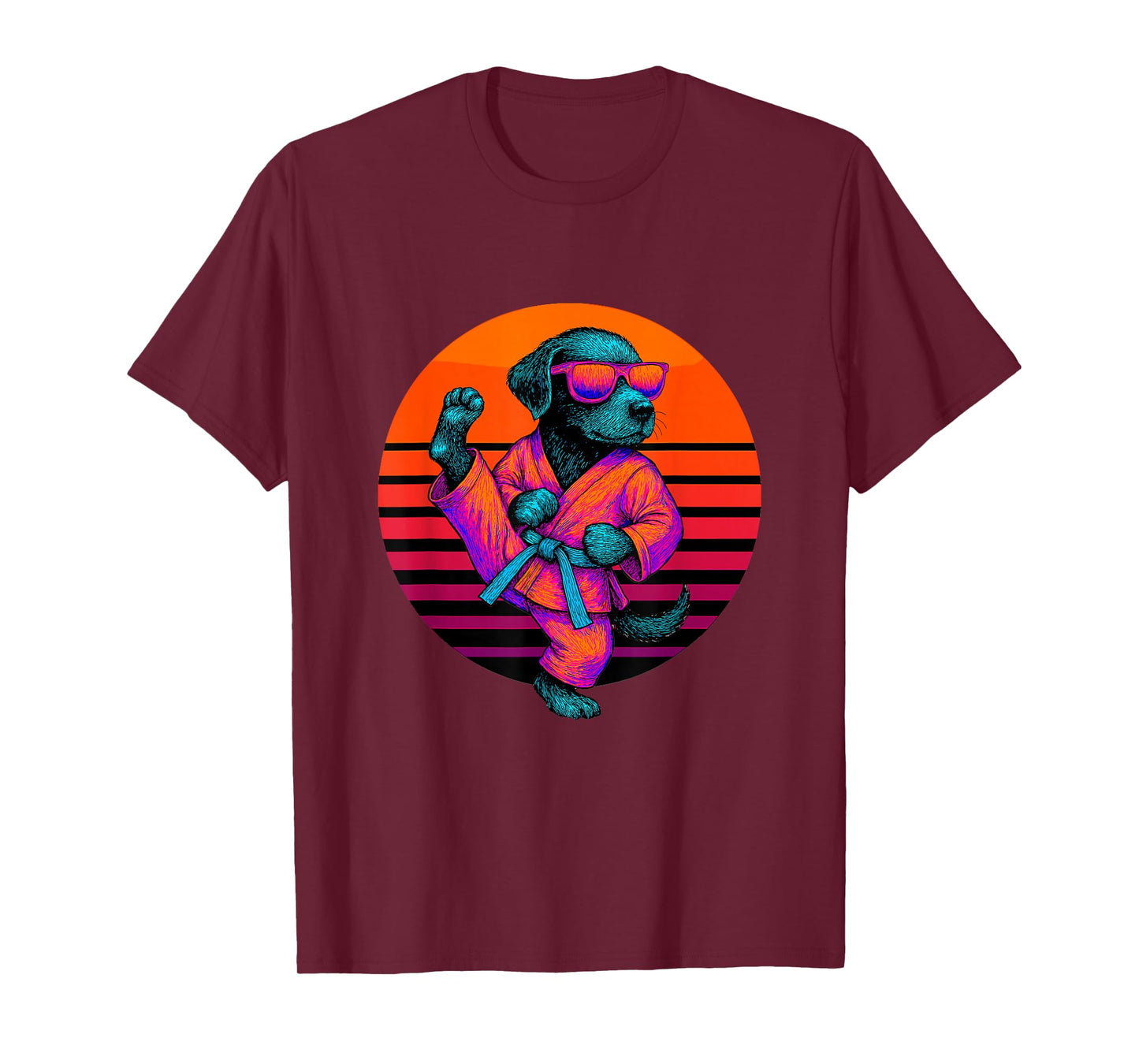 Retro Dog with Taekwondo Belt Taekwondo Fighter T-Shirt