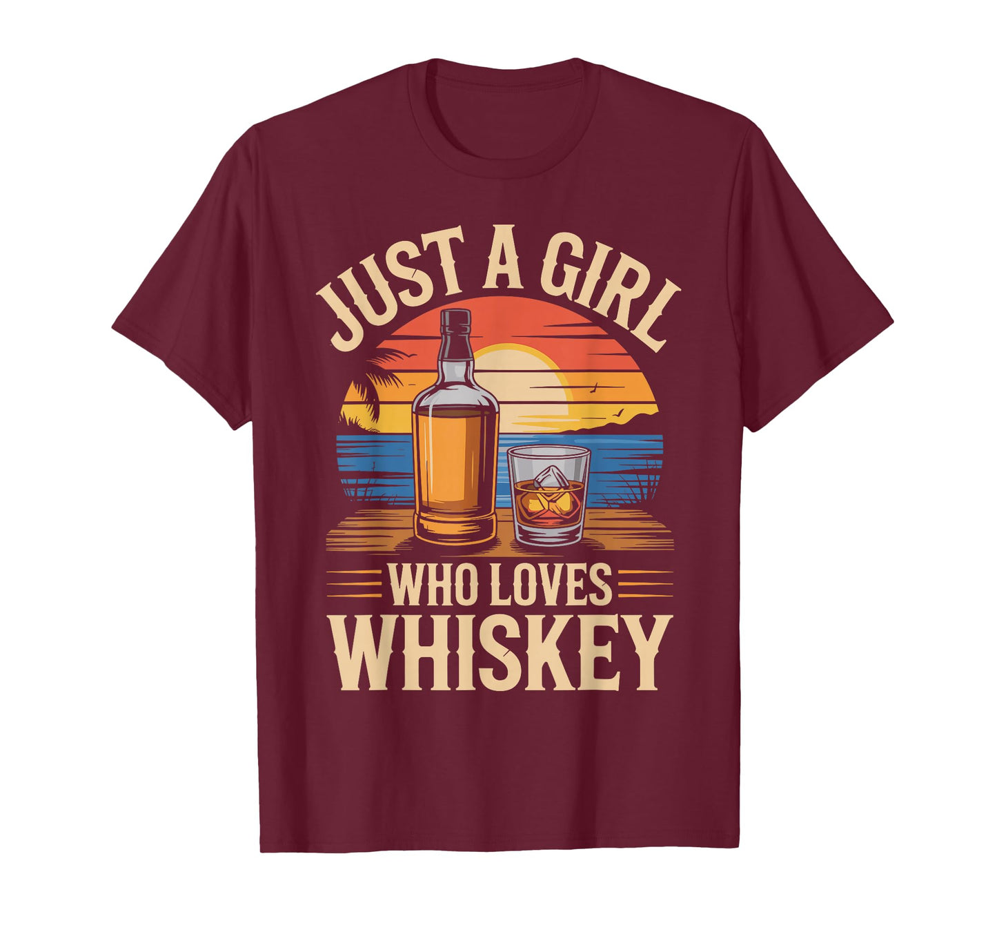 Just A Girl Who Loves Whiskey Sunset Retro T-Shirt