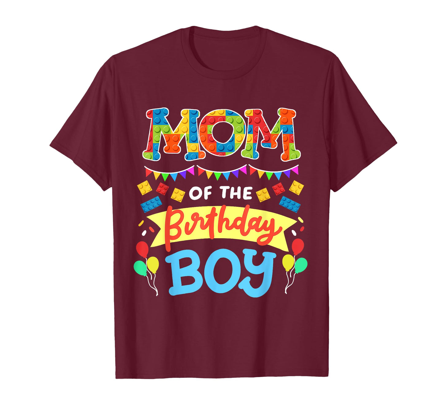 Mom of the Birthday Boy Building Blocks Bricks Family Women T-Shirt