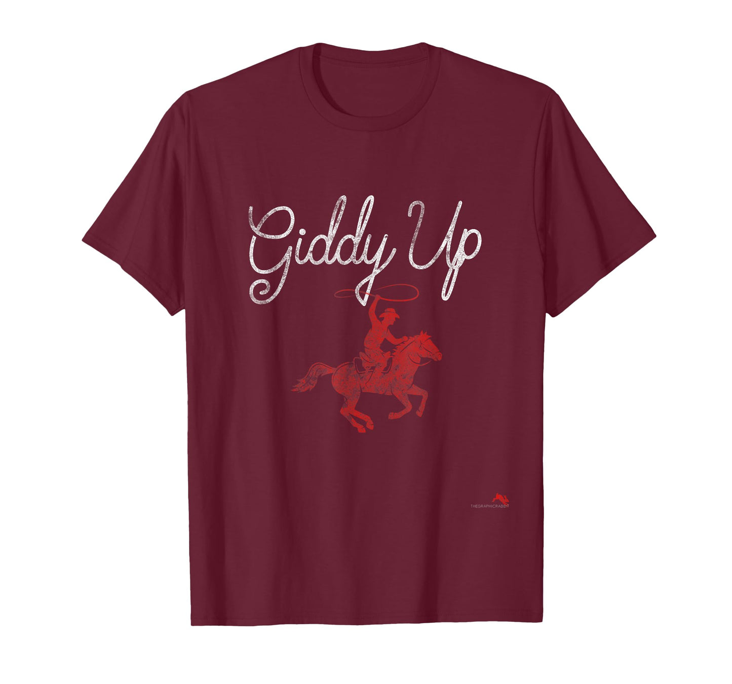 Rodeo Round Up Apparel Giddy Up T-Shirt - Unisex-Adults, Black, Small, Short Sleeve, Vintage, Cowgirl, Vacation