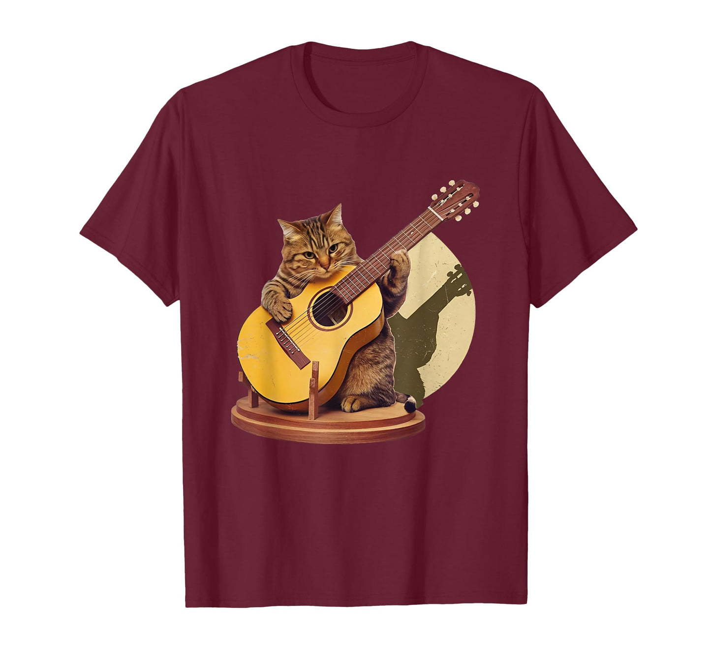Retro Cat Playing Acoustic Guitar For Music and Cat Lovers T-Shirt