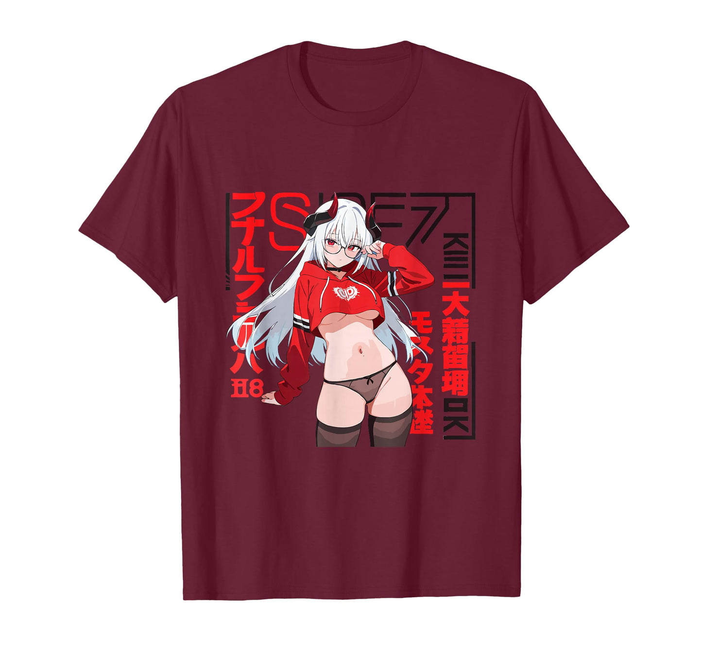Waifu Sexy Anime Girl Glasses Horns Japanese Style T-Shirt