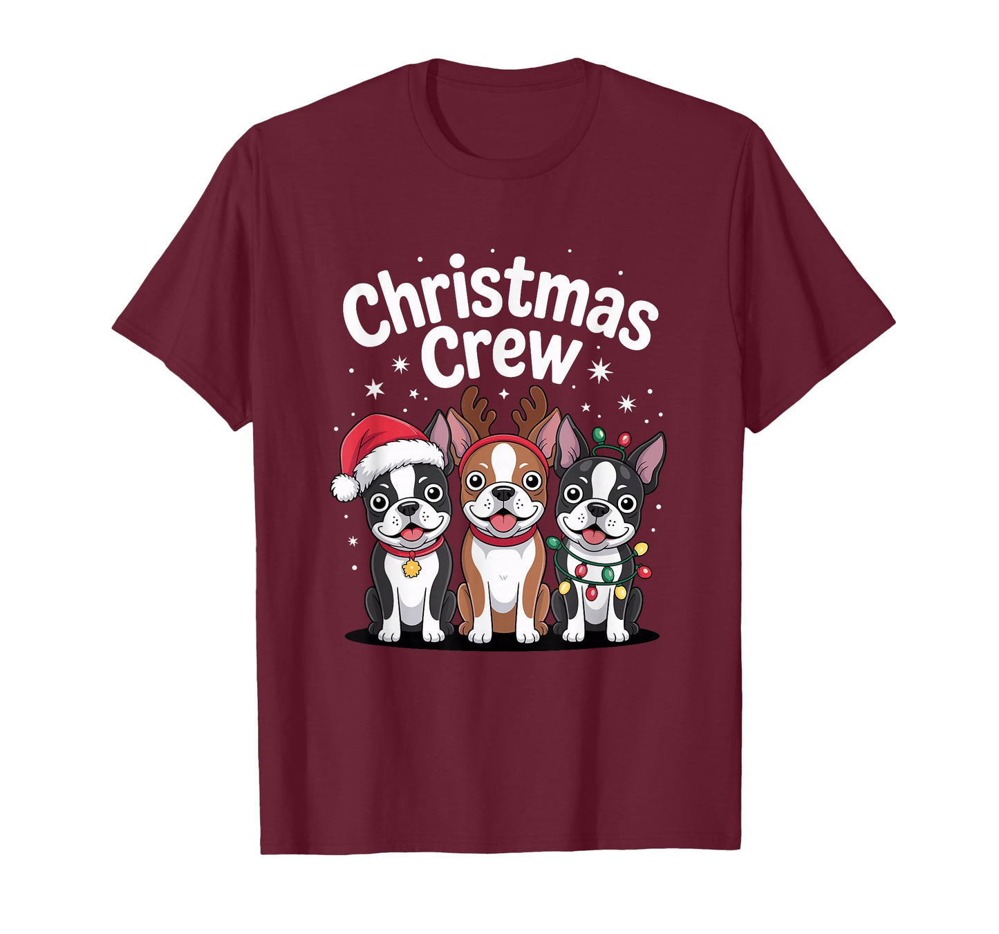 Christmas Crew Xmas Puppy Dog Funny Christmas Boston Terrier T-Shirt