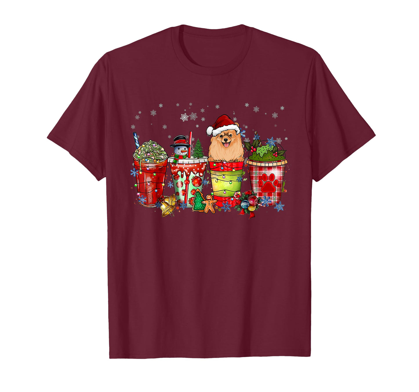 Cute Pomeranian Dog Christmas Coffee Pajamas Xmas T-Shirt for Men Women