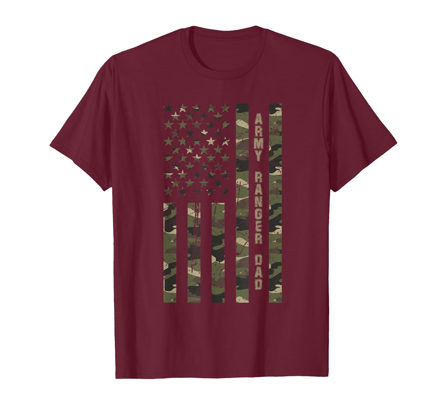 Army Ranger Dad United States Distressed Camo w US Flag T-Shirt