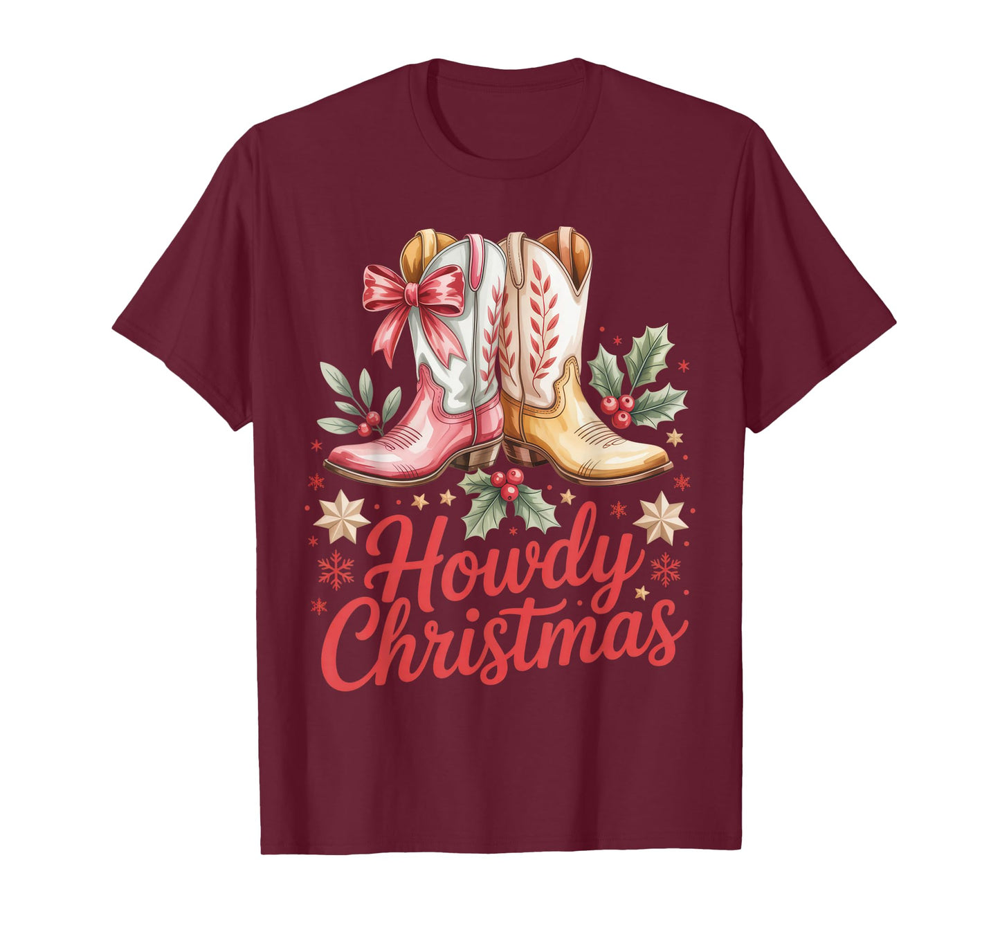 Howdy Christmas Outfit Western Cowboy Boots Holiday Southern T-Shirt