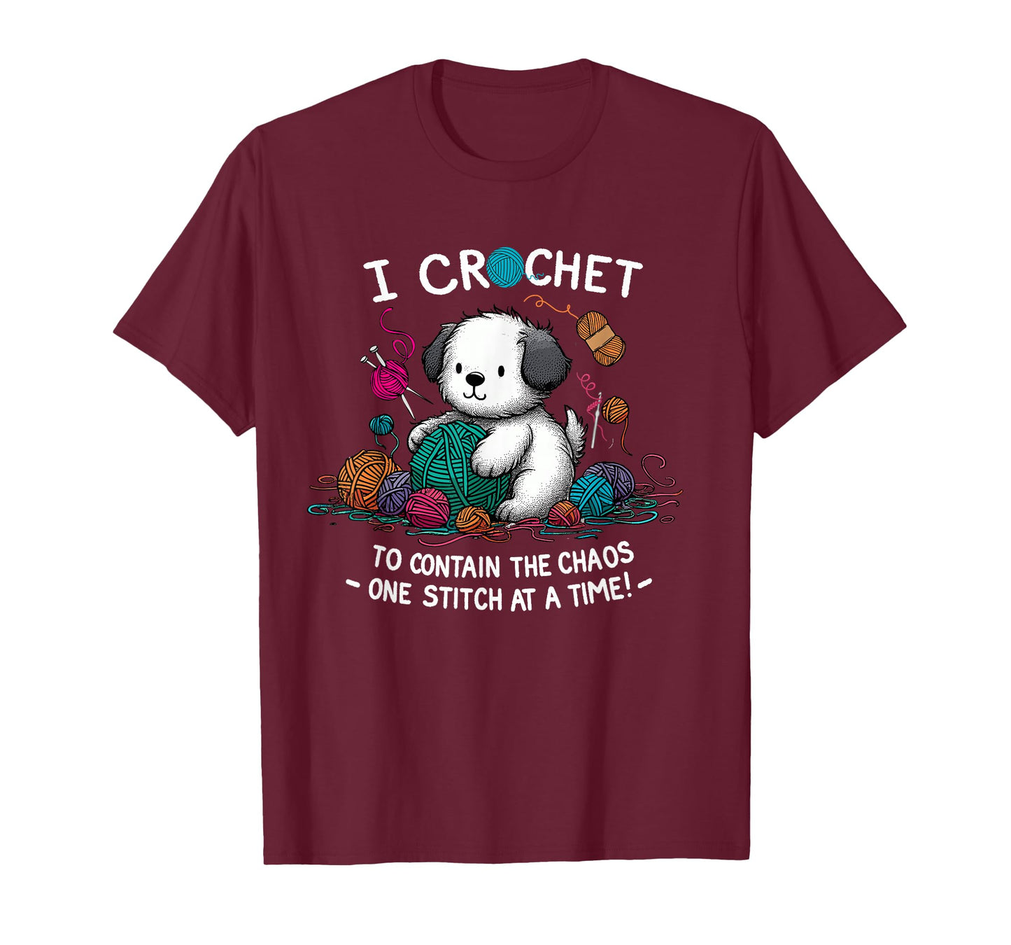 Funny Graphic Tees for Yarn Crochet Lovers Dog Theme Mom Tee T-Shirt