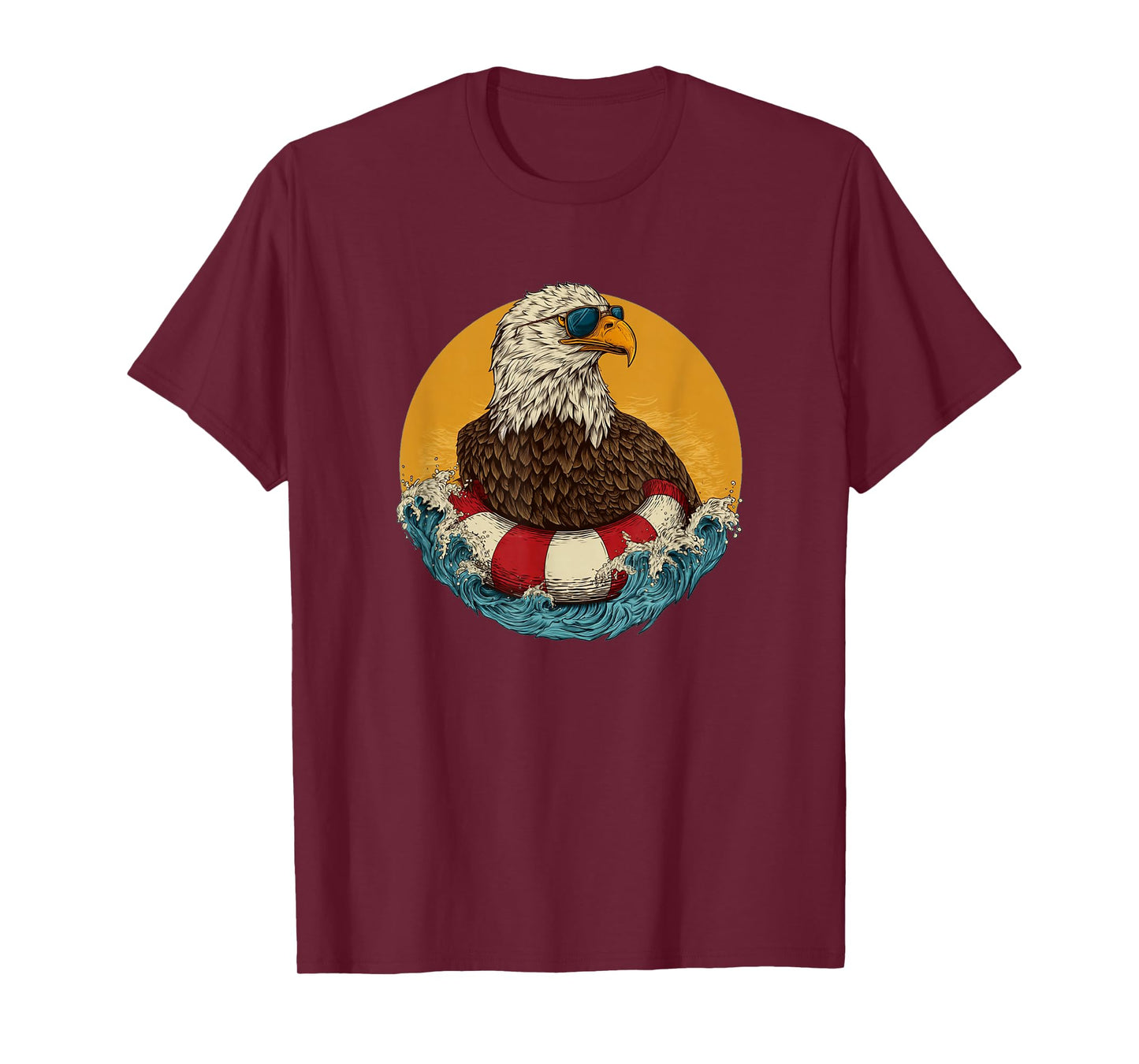 Bespectacled Eagle in Pool Ring for Patriotic Holidays T-Shirt