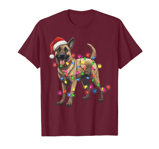 Dog Christmas Santa Hat Belgian Malinois Dog Lover Xmas Gift T-Shirt for Men Women
