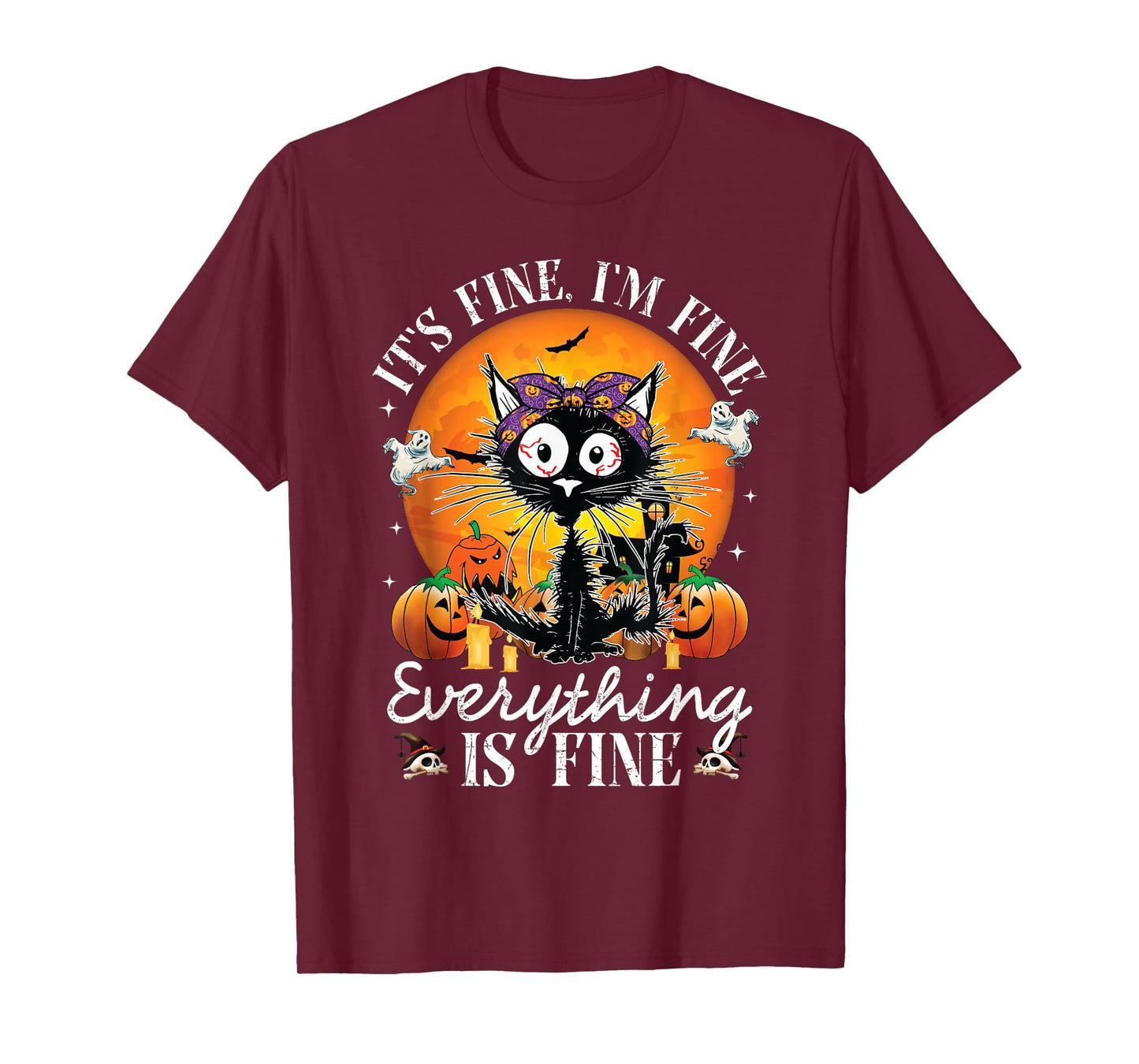 Black Cat It's Fine I'm Fine Everything Is Fine Halloween T-Shirt for Men Women