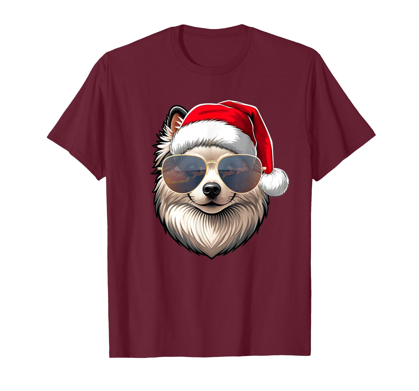 Ugly Sweater X-mas Santa American Eskimo Dog Christmas T-Shirt
