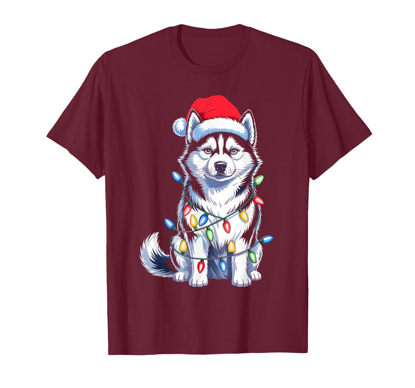 Husky Dog Tree Christmas Lights Funny Xmas Pajamas Dog Lover T-Shirt