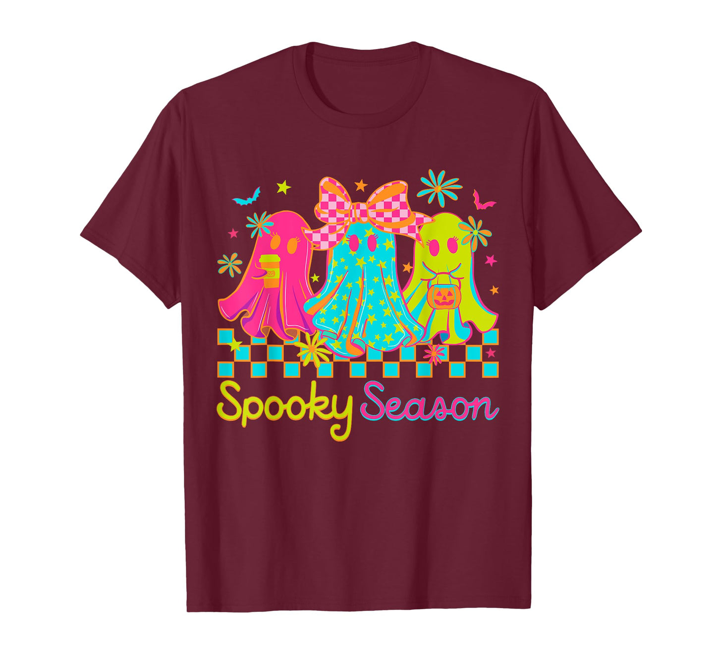 Spooky Season Halloween Coquette Floral Ghost Coffee Girls T-Shirt