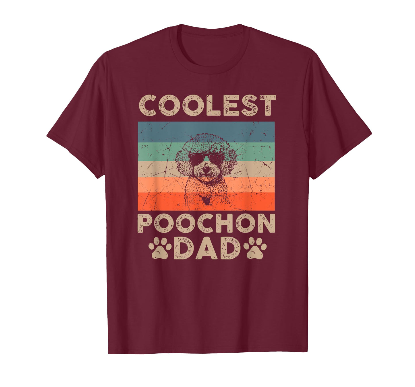 Vintage Coolest Poochon Dad Dog With Sunglasses Funny Dog T-Shirt for Men Women Kids