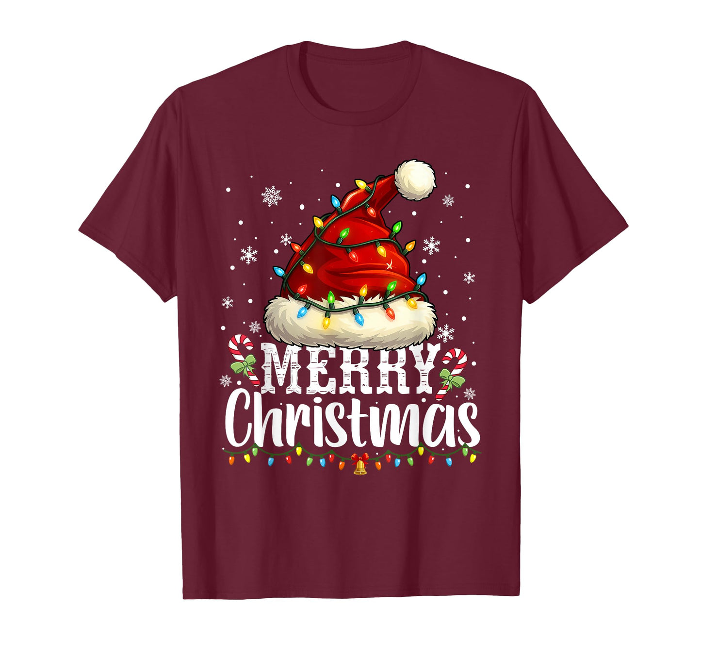 Merry Christmas Lights Santa Hat Xmas Family Pajamas Holiday T-Shirt