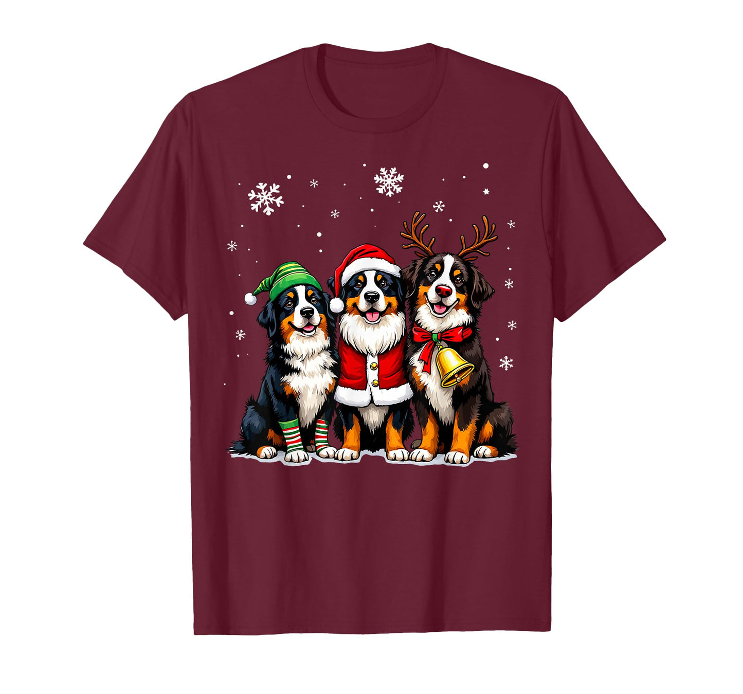 Bernese Mountain Dog Christmas Dogs Funny Santa Reindeer Elf T-Shirt