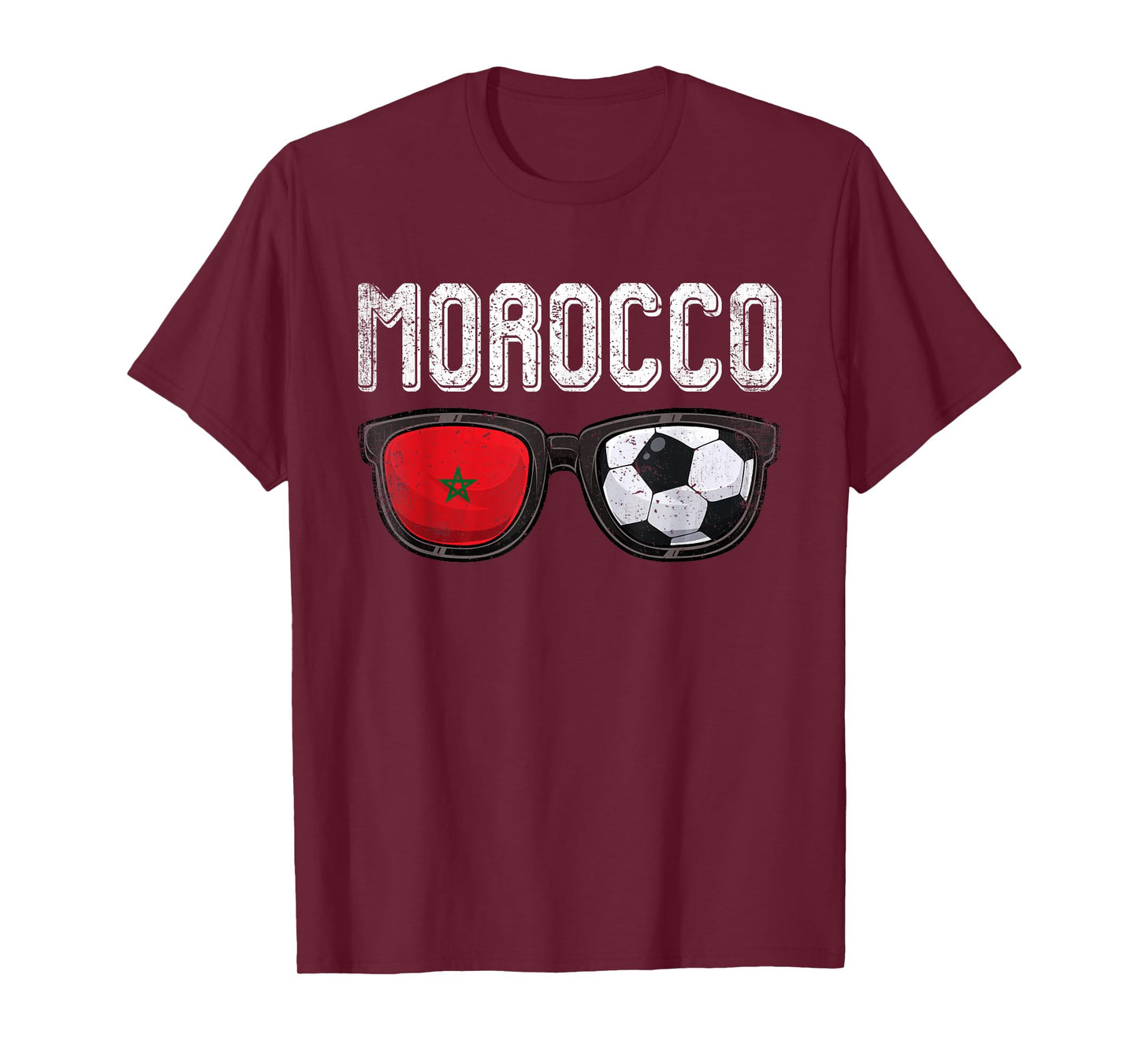Morocco Soccer Funny Moroccan Flag Glasses Football T-Shirt