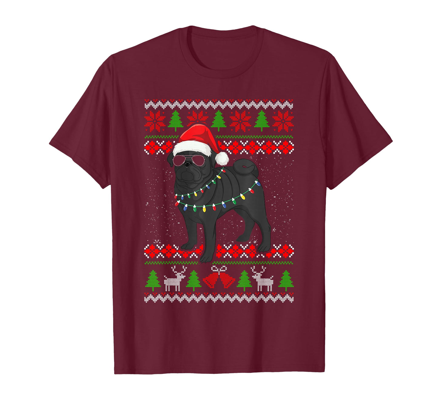 Black Pug Christmas Tree Dog Mom Dad Ugly Sweater Christmas T-Shirt