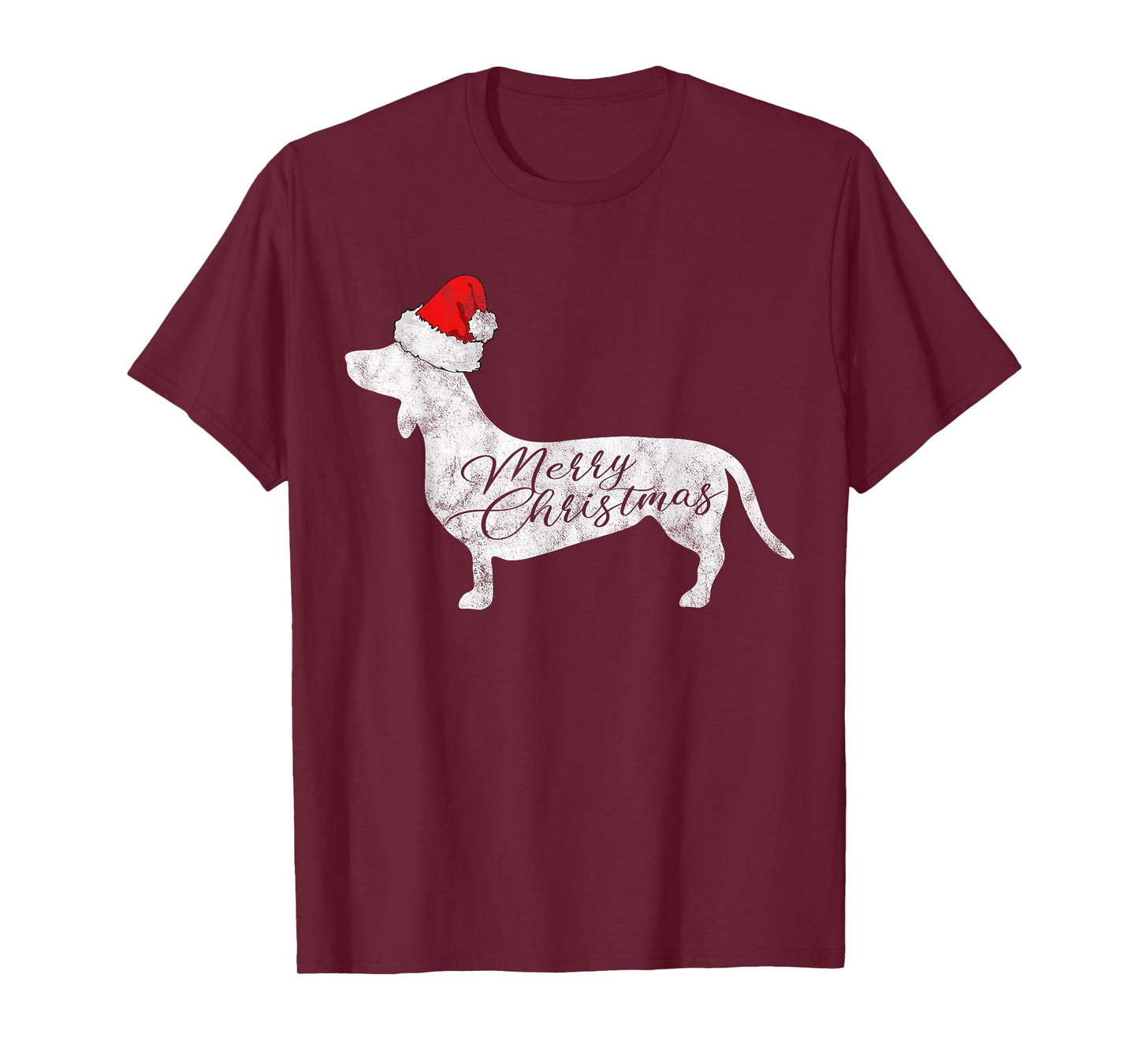 Dachshund Merry Christmas T-Shirt I Doxie Santa Silhouette T-Shirt