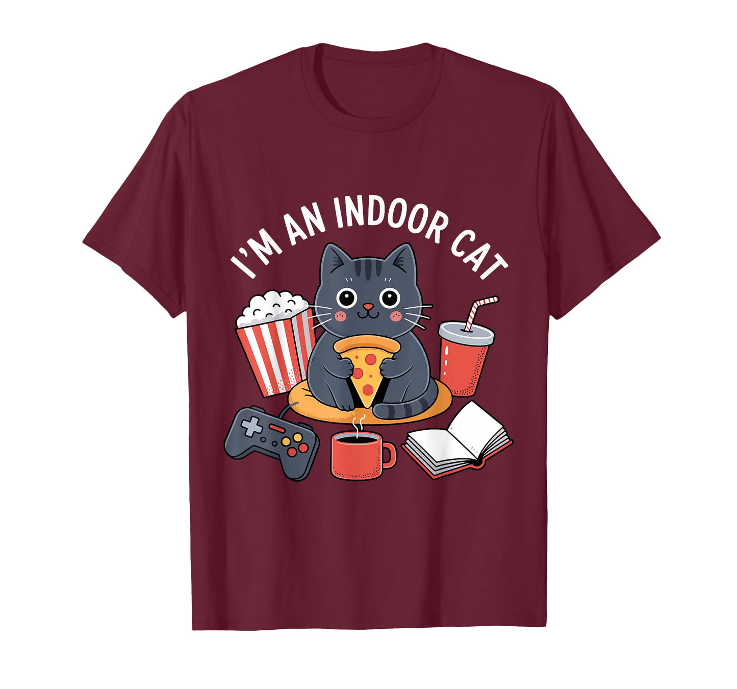 I'm an Indoor Cat Kawaii Cat Eating Pizza Playing Games T-Shirt
