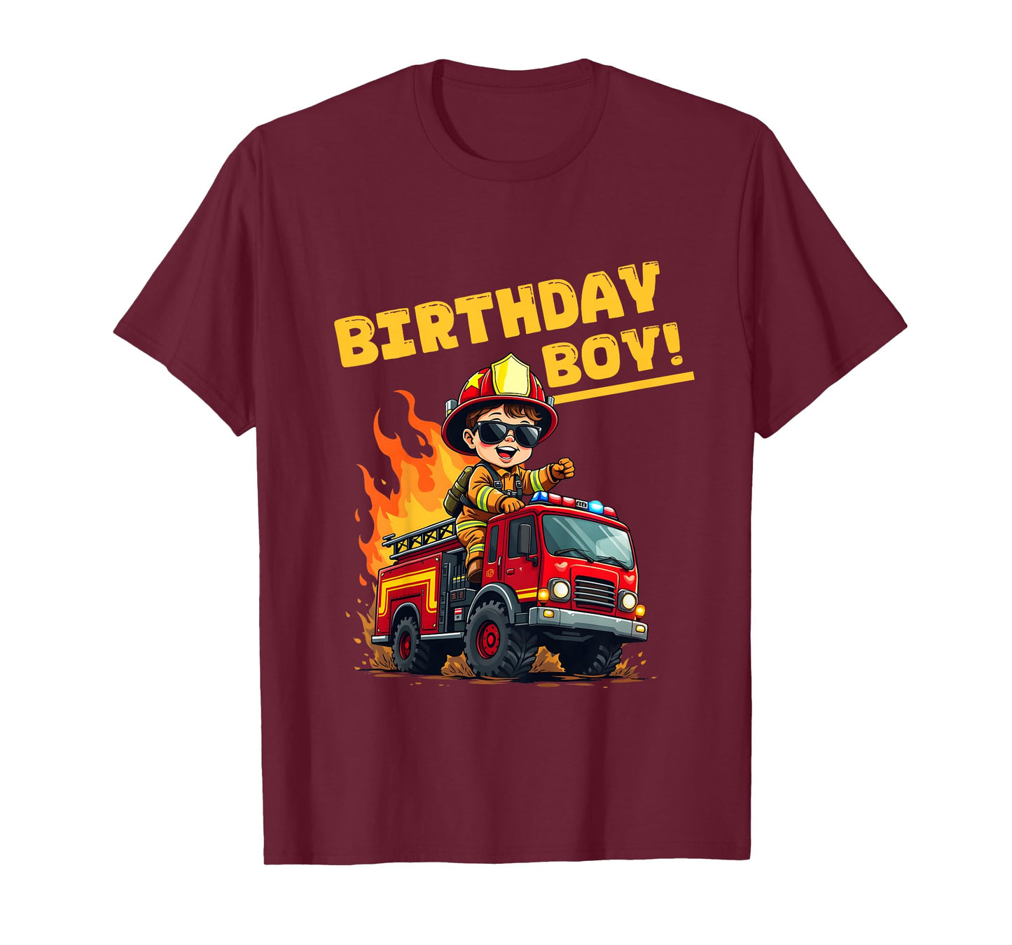 Boys Birthday Fire Truck Firefighter Toddler Bday Party fun T-Shirt