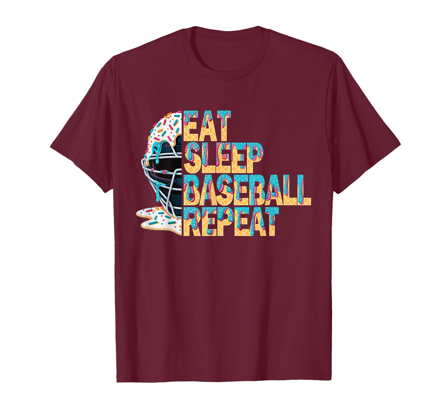 Eat Sleep Baseball Repeat Baseball Player Tee Ice Cream Drip T-Shirt