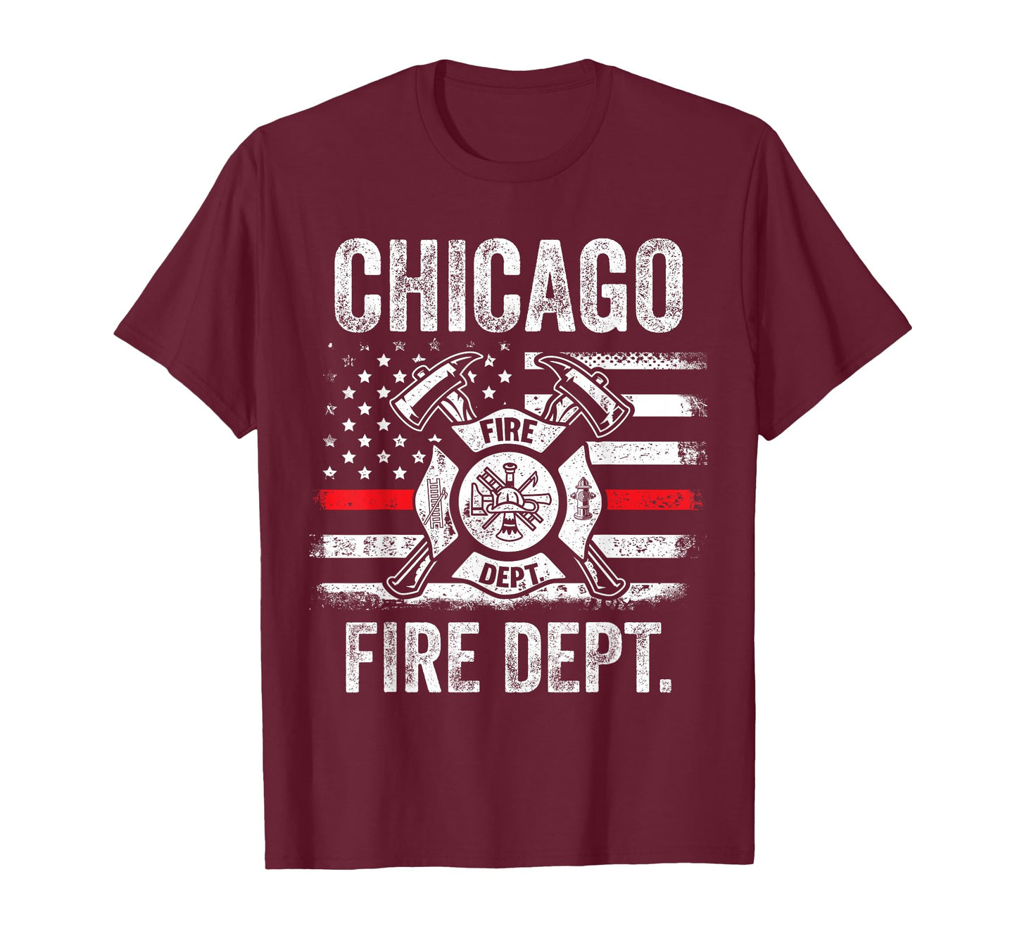 Chicago Illinois Fire Department Thin Red Line Fireman T-Shirt