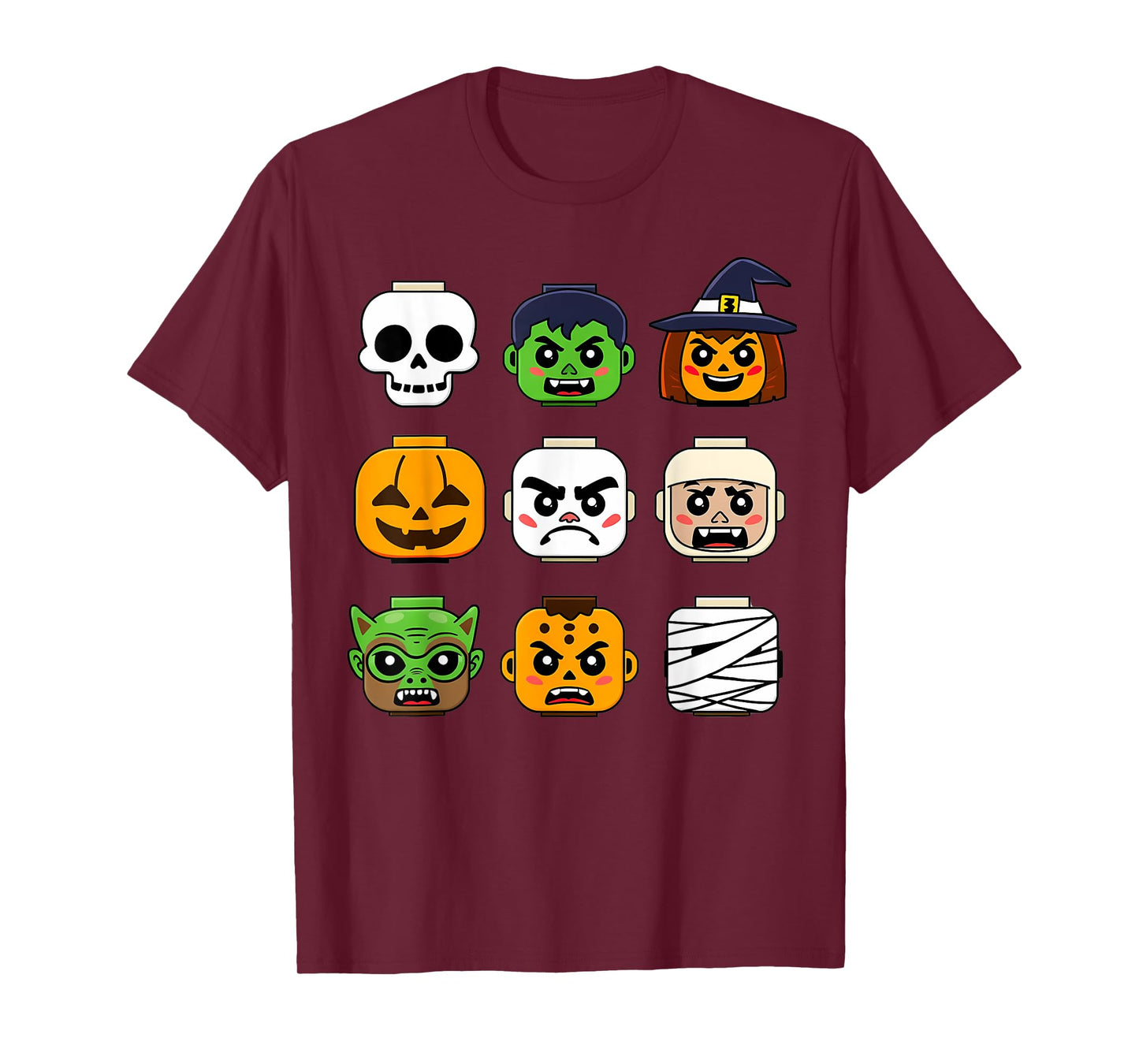 Halloween Building Brick Head Pumpkin Ghost Zombie Boys T-Shirt