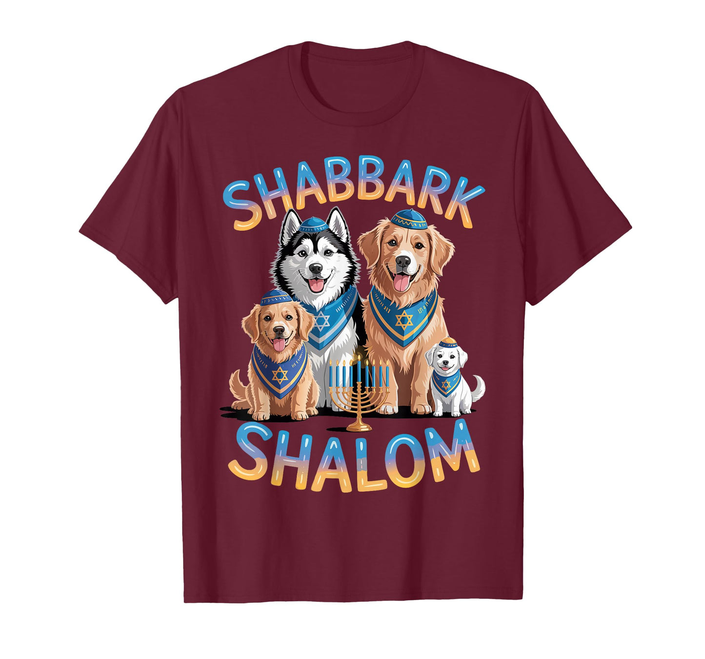 Shabbark Shalom Hanukkah Jewish Dog Menorah Shabbat T-Shirt