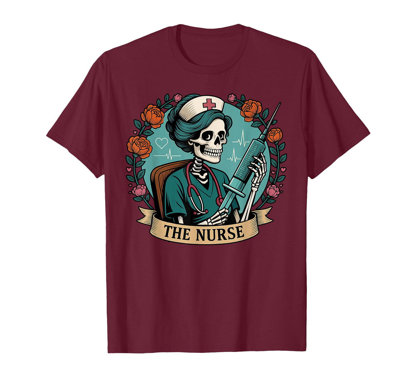 The Nurse Skeleton Floral CNA Nursing Horror Doctor Spooky T-Shirt