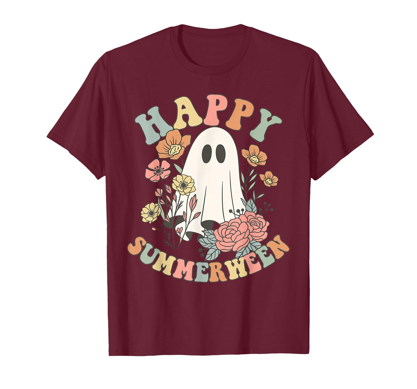 Happy Summerween Halloween Summer Floral Ghost T-Shirt