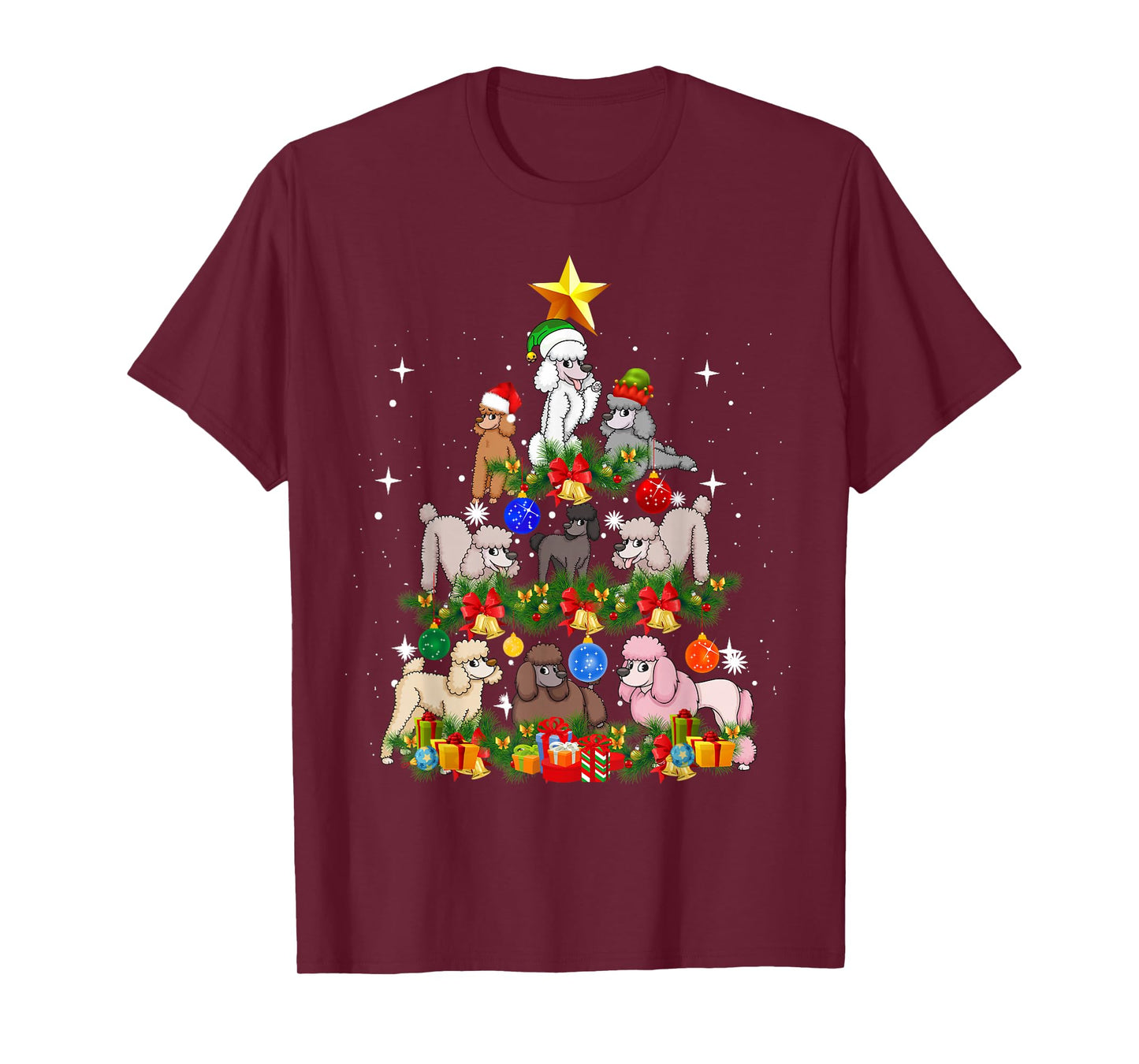 Funny Poodle Christmas Tree Santa Hat Xmas Holiday Costume Men Women Kids T-Shirt