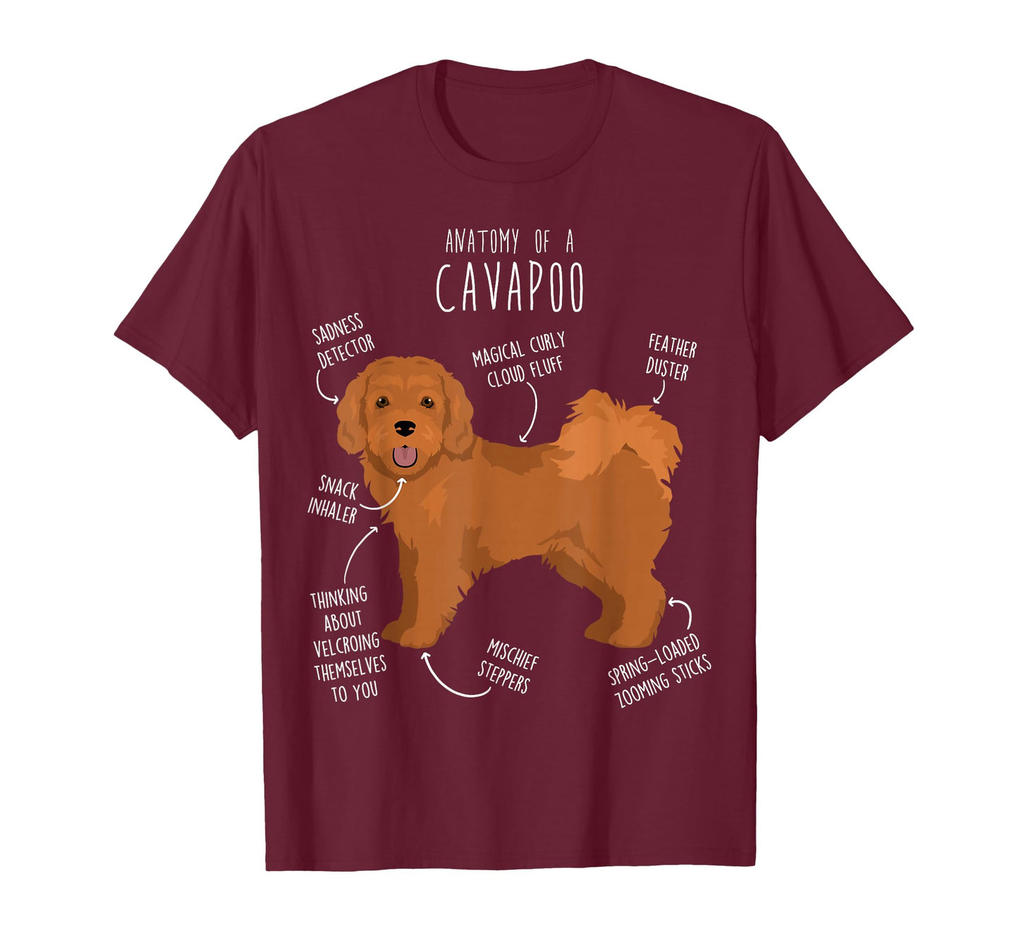 Cavapoo Dog Anatomy, Cute Funny Red Cavoodle Pet Mom Dog Dad T-Shirt