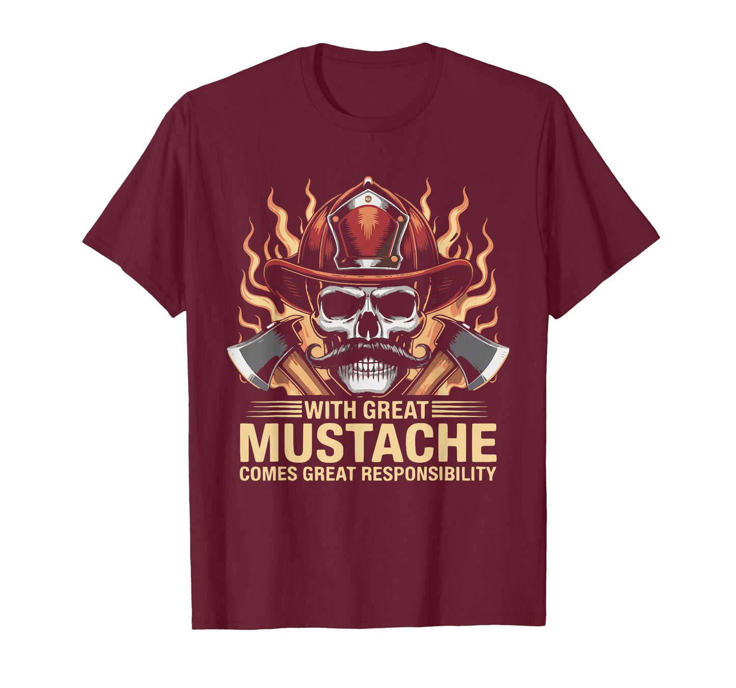Firefighter Mustache Skull Hero Flame Axes First Responders T-Shirt