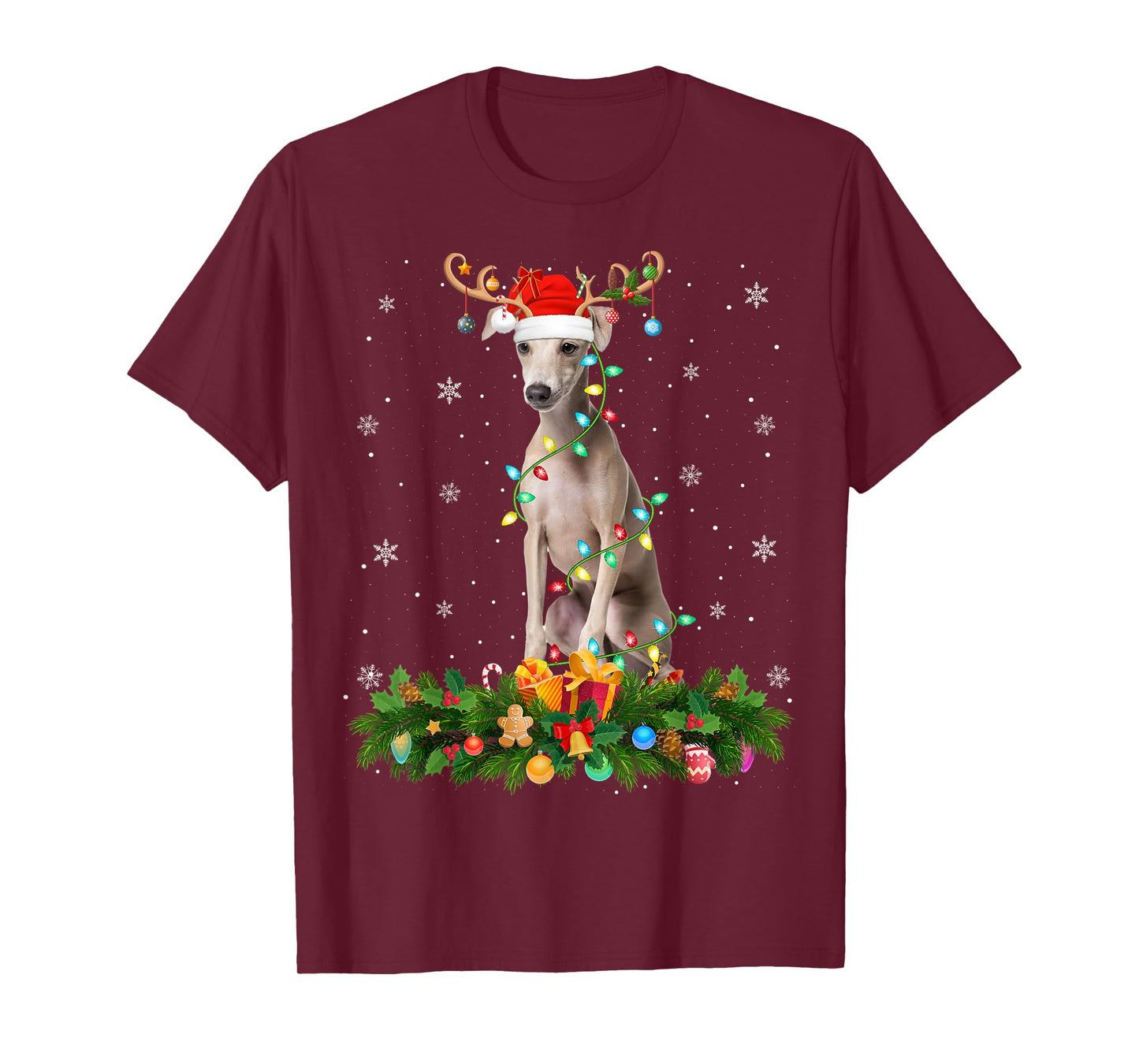 Xmas Holiday Reindeer Santa Italian Greyhound Dog Christmas T-Shirt