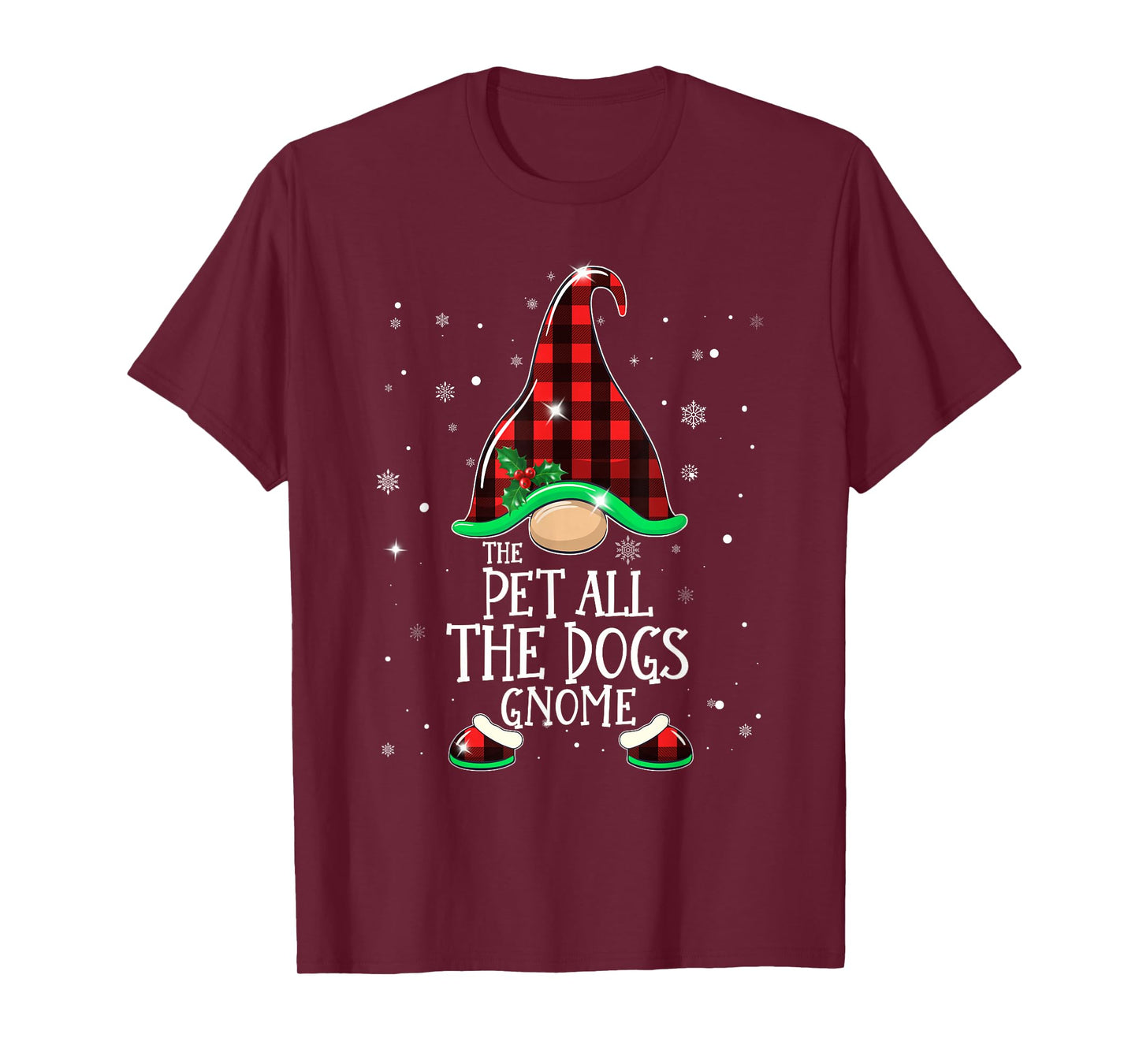 THE PET ALL THE DOGS Gnome Buffalo Plaid Matching Christmas T-Shirt