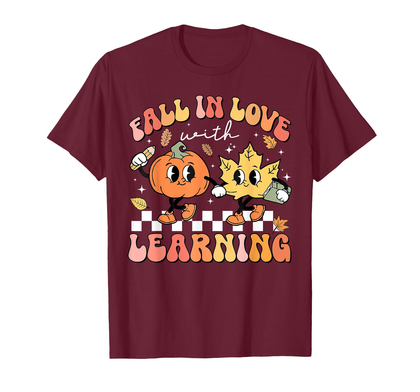 Retro Fall In Love With Learning Autumn Pumpkin Teacher T-Shirt