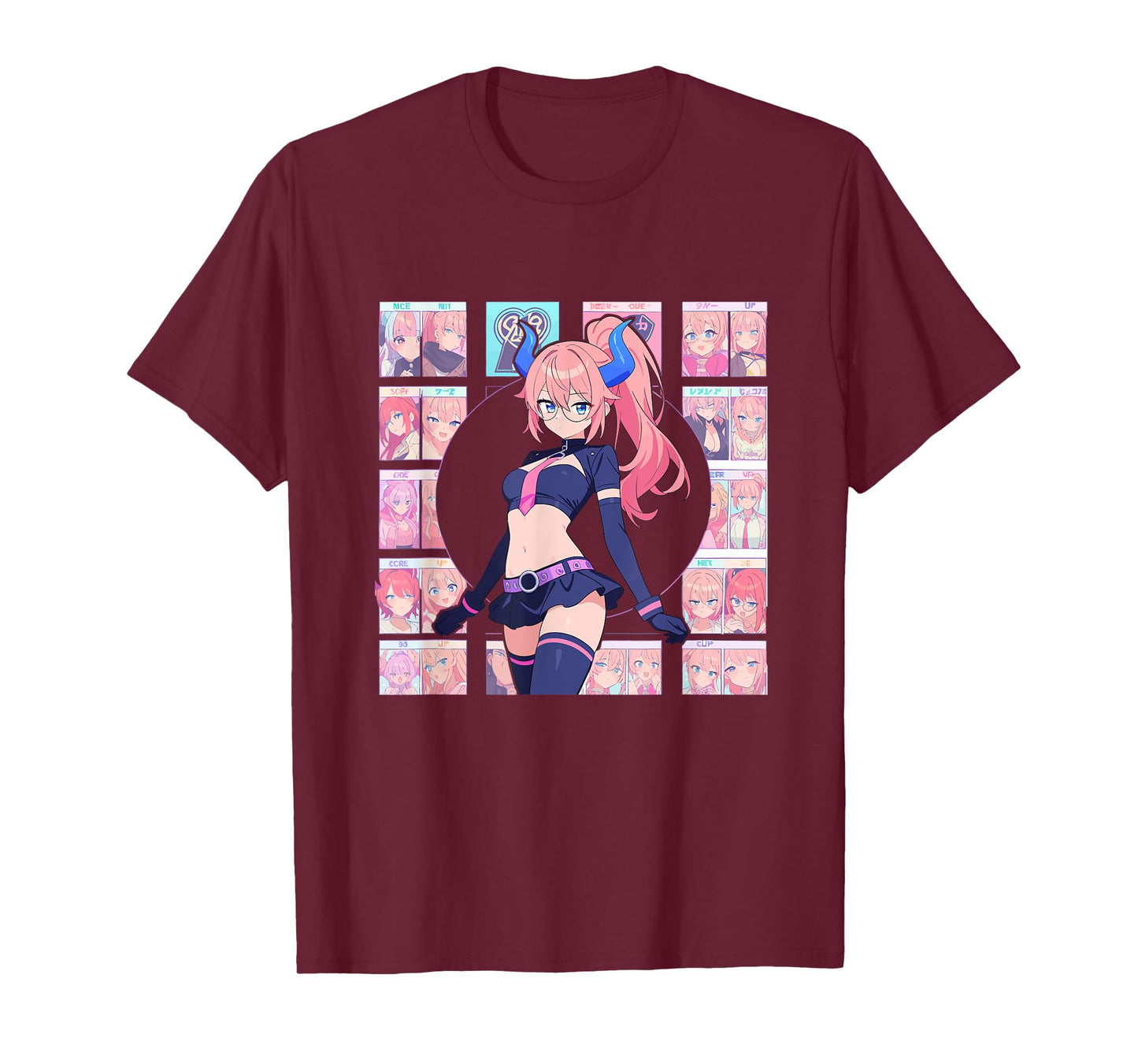 Waifu Sexy Anime Girl Horns Mini Skirt Japanese Retro Art T-Shirt