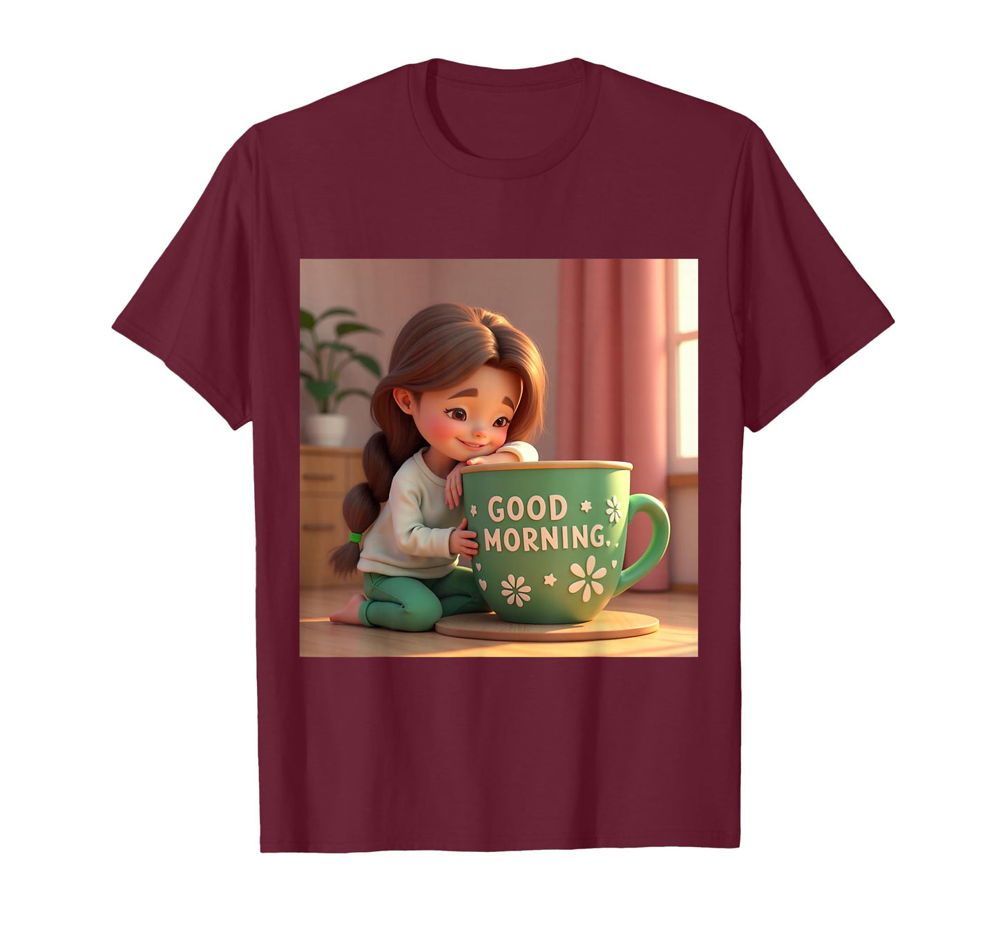 Whimsical Girl & Coffee Cup Illustration T-Shirt
