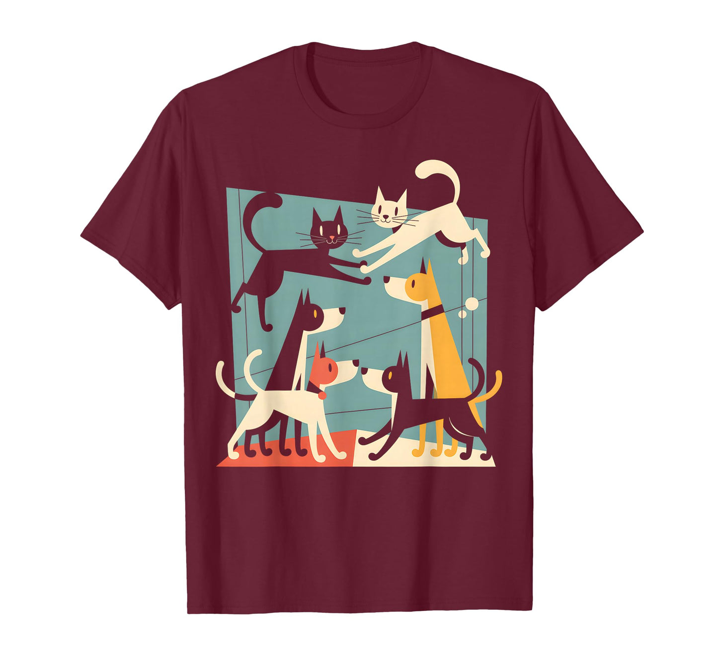 Retro Mid-Century Modern Dogs Cats 50s 60s Style T-Shirt