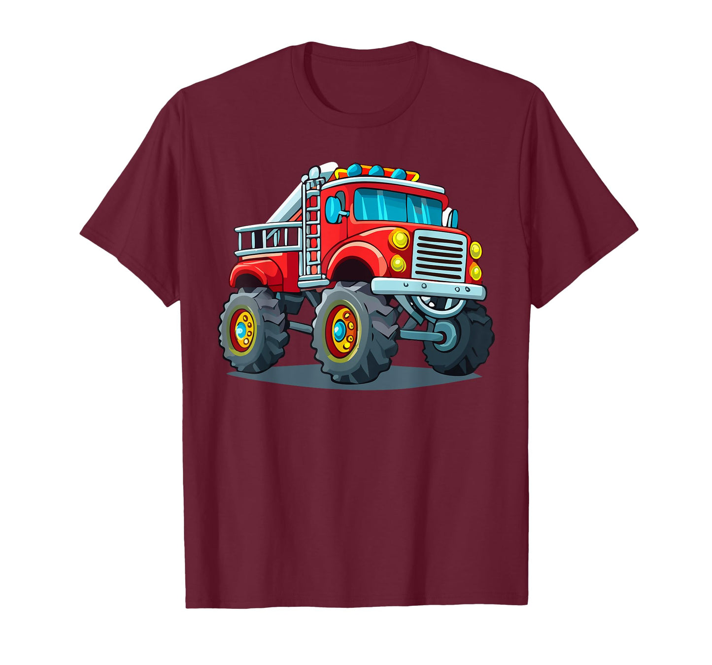 Fire Truck With Monster Truck Wheels Firefighter Vehicle T-Shirt