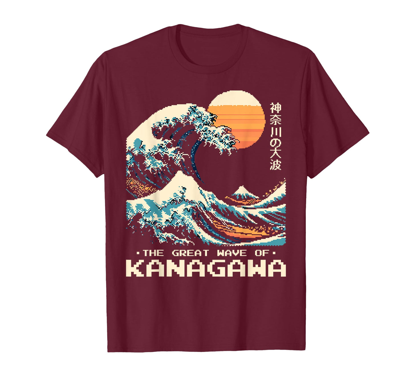 The Great Wave Kanagawa Retro 8-Bit Pixel Art Japanese T-Shirt