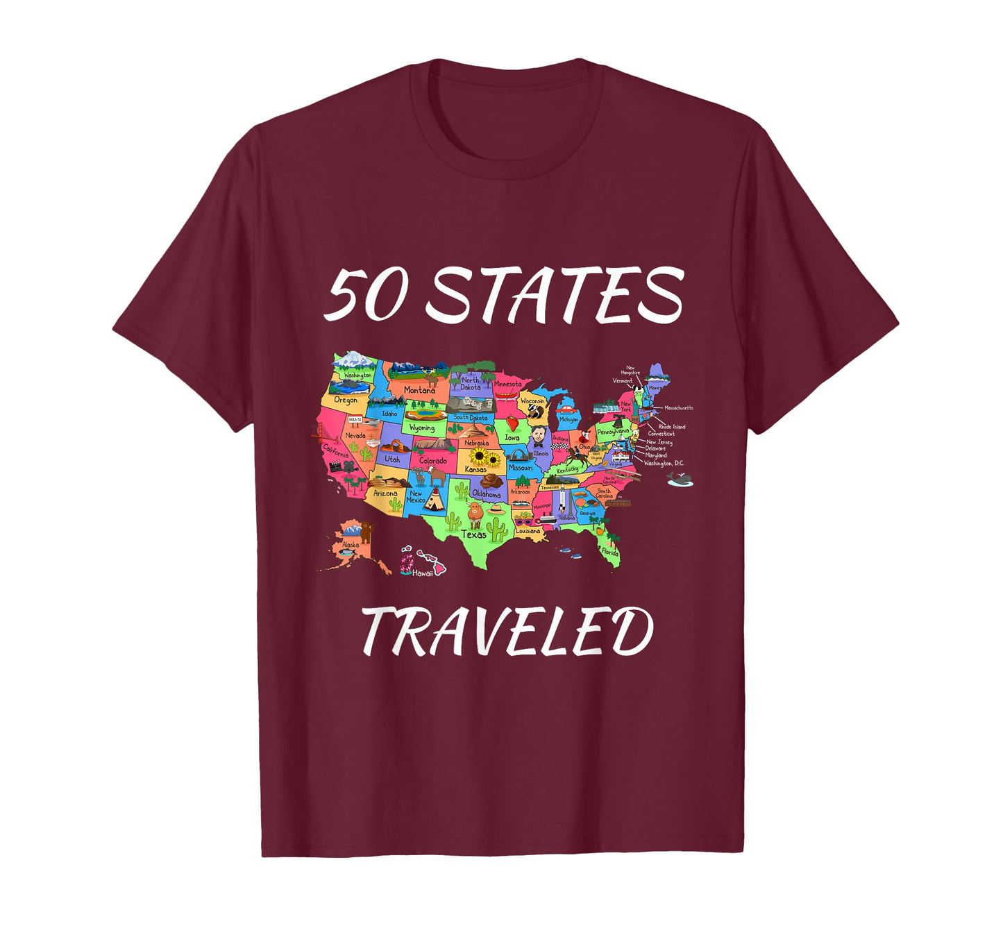 USA Travel Gift Visit 50 States Map T-Shirt